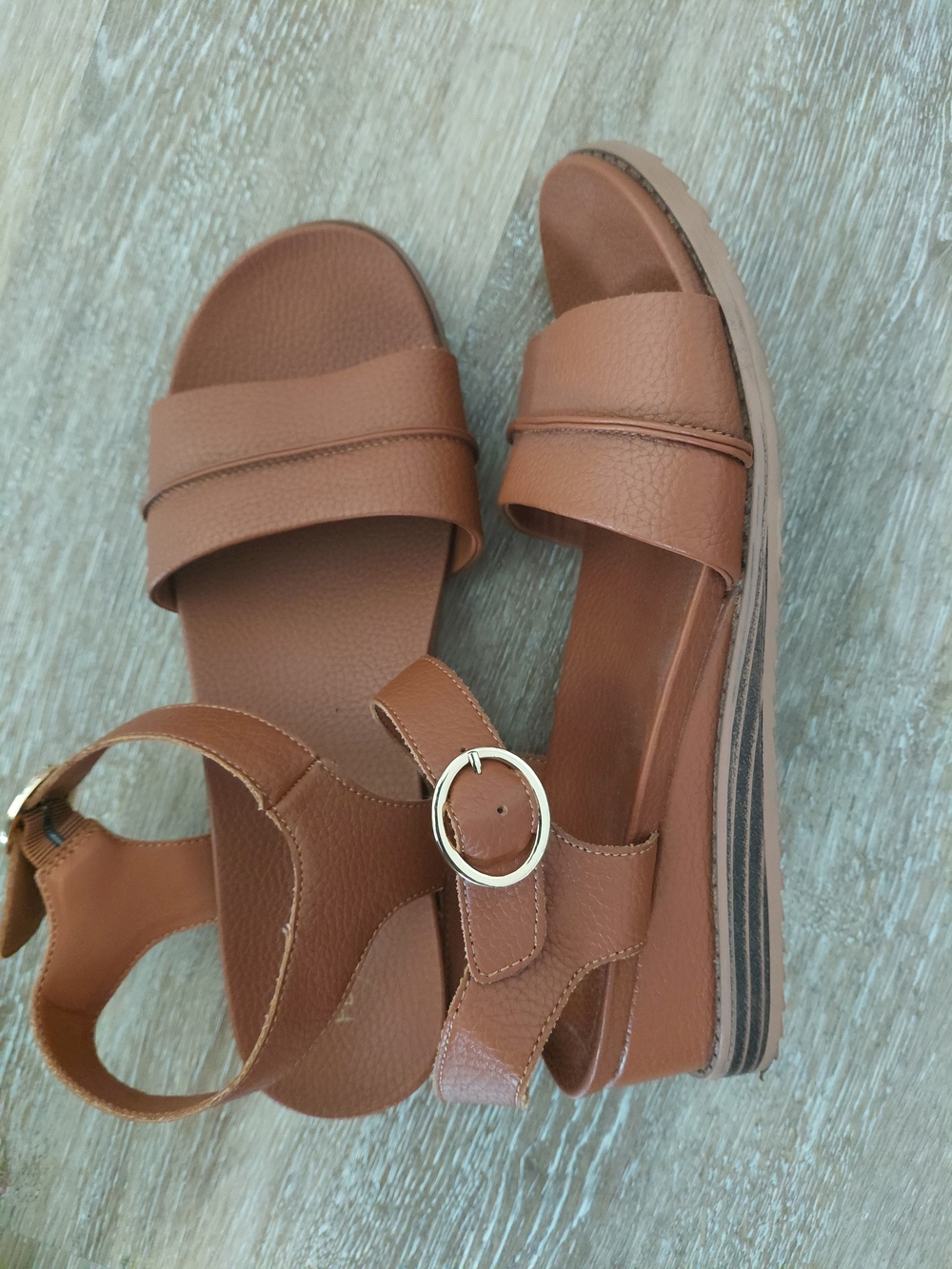 Women’s Tan Slingback Sandals with Gold Buckle